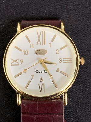 CAMBRIDGE Women s Watch Gold Tone Round White Face Brown Strap Working New
