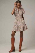 Anthropologie Somerset Cotton Floral Mini Dress Small S NWT Smocked Tiered