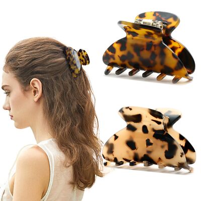 2Pcs Small Medium Hair Claw Clips for Women Tortoise Shell  display picture 2