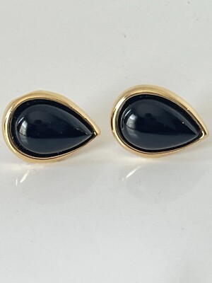 Peter Brams Design Black Onyx Teardrop Stud Earrings UNMARKED