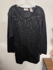 Jaclyn Smith M black tunic sweater sequins cotton blend you EUC