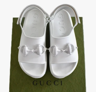 🆕️GUCCI White HORSEBIT RUBBER Slingback PLATFORM Women's Sandals EU-40 US-10 - Image 1 of 4