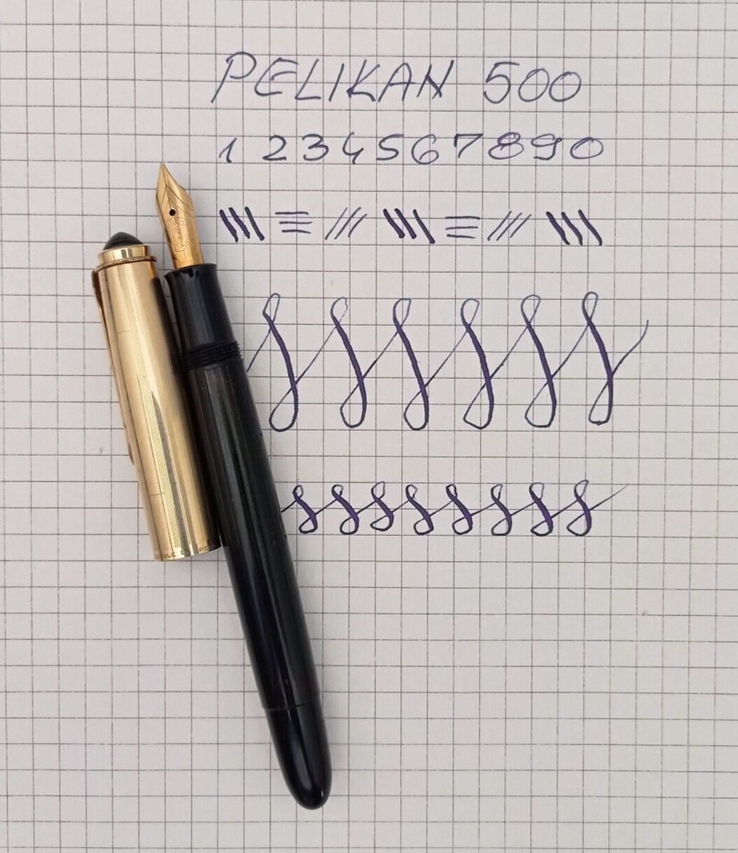 Pelikan 500NN Black Green Striped Rolled Gold Cap Fountain Pen 14k