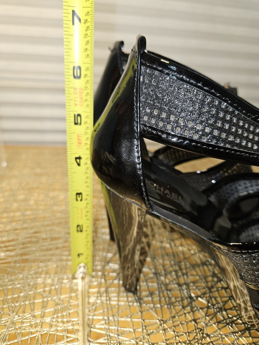 MICHAEL KORS Heels Women's 8M Black Glitter Mesh T Strap MICHAEL KORS Heels Women's 8M Black Glitter Mesh T Strap