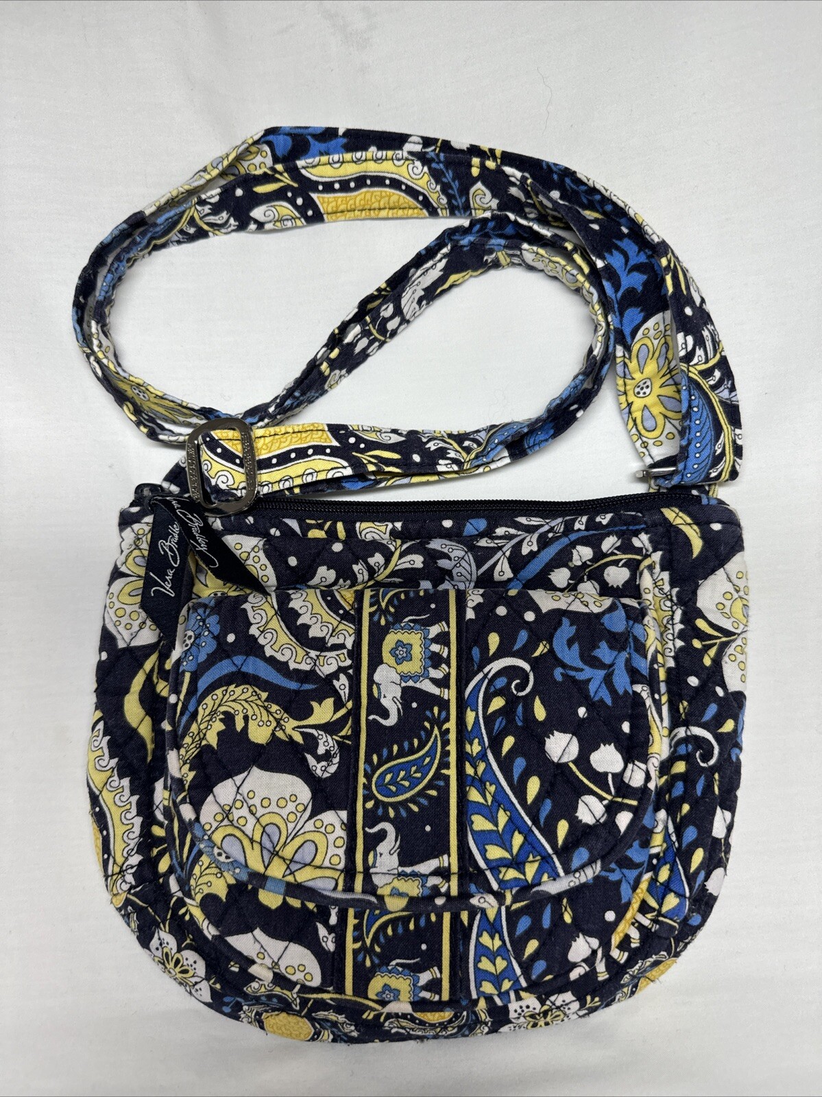 Vera Bradley Ellie Small Crossbody Bag Blue Elephant Print 7 Inch Front Flap Zip Closure