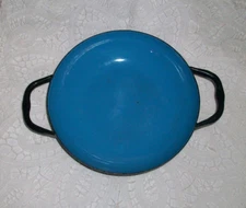 Vintage Huta Silesia Enameled Metal Blue Black Saute Pan Handled Dish Poland