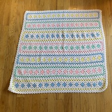 Crochet 41" X 40" White Pastel Pink Blue Yellow Green Lap Crib Baby Blanket
