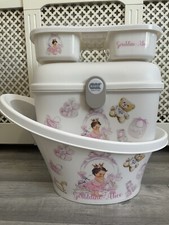 Personalised Shnuggle Baby Bath, Baby Box, top and tail tray Pink Lux Baby