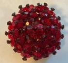 Vintage Red Lucite Plastic Costume Jewelry Brooch Retro Flower Rhinestone 1940’s