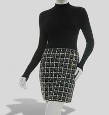 Bcx Juniors' Women Black Combo Tweed-Skirt Long-Sleeve Dress Size: XL