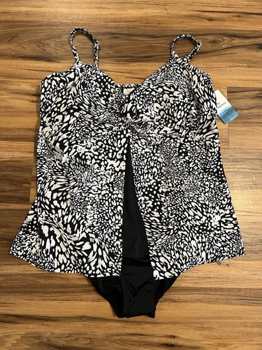 Swim Solutions Übergröße bedruckter Flyaway Fauxkini Einteiler Leopard Swirl 22W - Bild 4 von 7