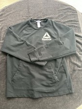Reebok Logo Front Pullover Crewneck Sweatshirt Black with Pockets Size Large