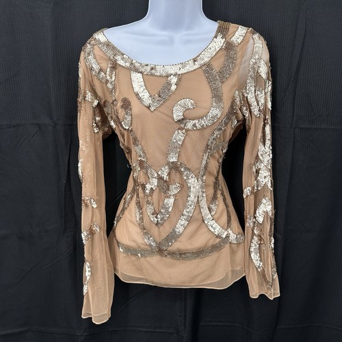 Y2K Deco Glam Sequin Embellishment sheer mesh long Sleeves Y2K vintage art