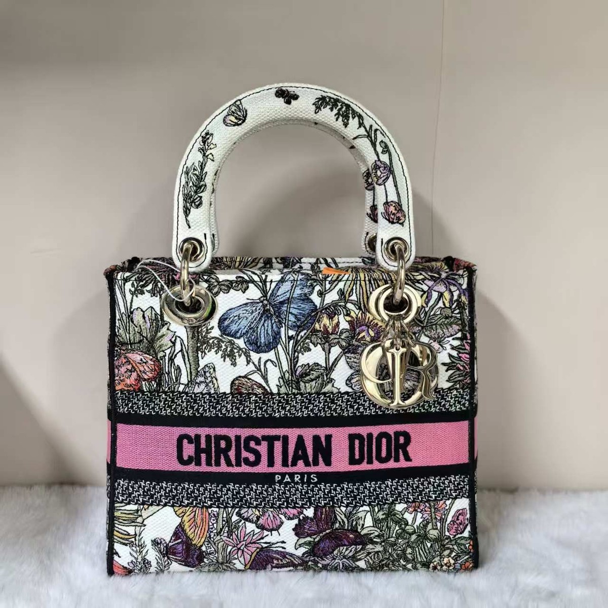 Authentic Christian Dior Lady D-Lite Medium White Butterfly