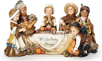 Thanksgiving Harvest Figurine Pilgrim & Native Children Table Decor 10.5''