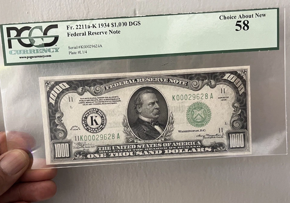 1934 $1000 Federal Reserve Note Dallas District PCGS 58 No Issues - Image 3 of 4