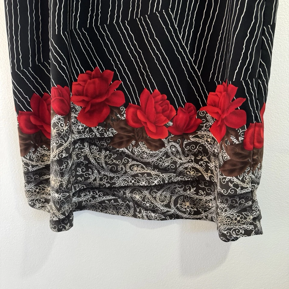 复古 90 年代 Y2K Sag Harbor 长裙 16 花卉黑色白色红色条纹雪纺 — 第 3/4 张图片