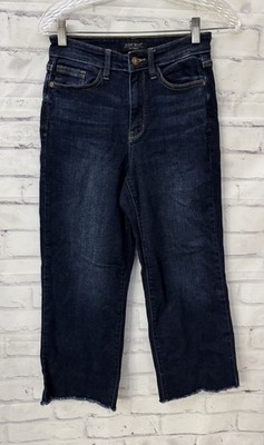 Judy Blue 1/25 Sunday Chill High Rise Cropped Wide Leg Raw Hem Stretch Jean