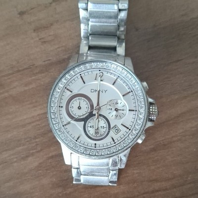 DKNY Damen Armbanduhr NY-490 Quarz Chronograph Datum 50m Edelstahl silber