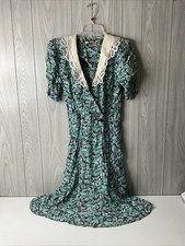 SIZE 4 VINTAGE Karin Stevens Cottagecore Peter Pan Lace Collar Maxi Dress FLORAL