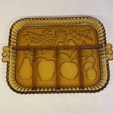 Indiana Glass Relish Tray Fruit Amber Brown Vintage Mid Century  11.5” x 9”