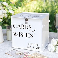 White Acrylic Card Box with Slot Lock Elegant Wedding Card Boxes for Recept...