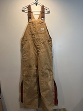 Vtg Carhartt USA 6FBQZ Duck Canvas Quilt Lined Double Knee Overall Bib Men 36x30