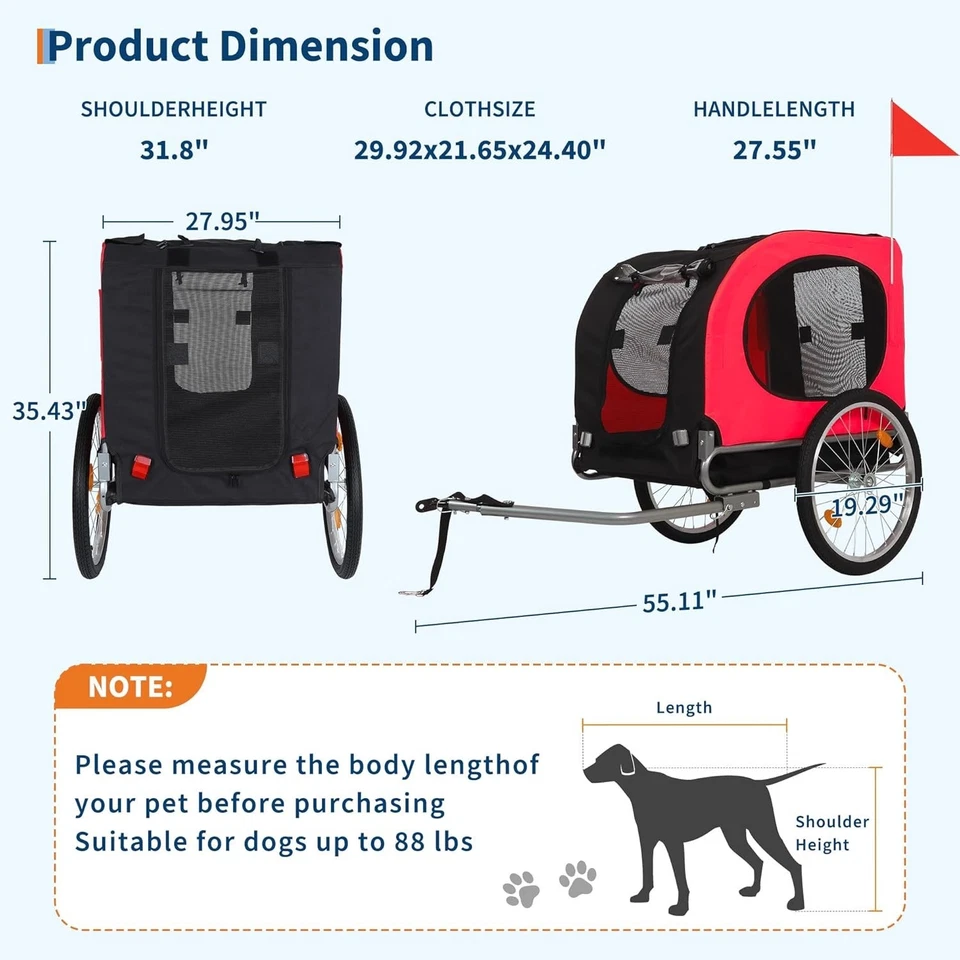 Reboque de bicicleta para cães, porta-animais dobrável portátil com capa à prova de intempéries, vermelho - Imagem 2 de 4