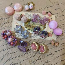 Vintage Clip-on Earring Lot of 12 Pairs Pastels Sparkles