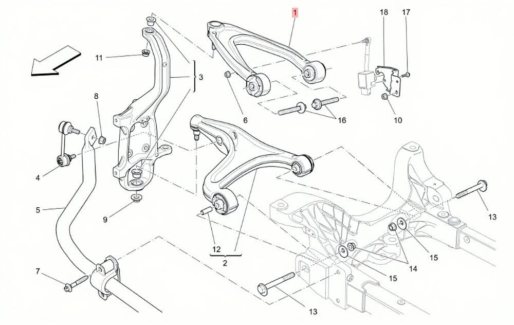 13-19 MASERATI QUATTROPORTE GTS FRONT RIGHT PASSENGER SIDE UPPER CONTROL ARM OEM