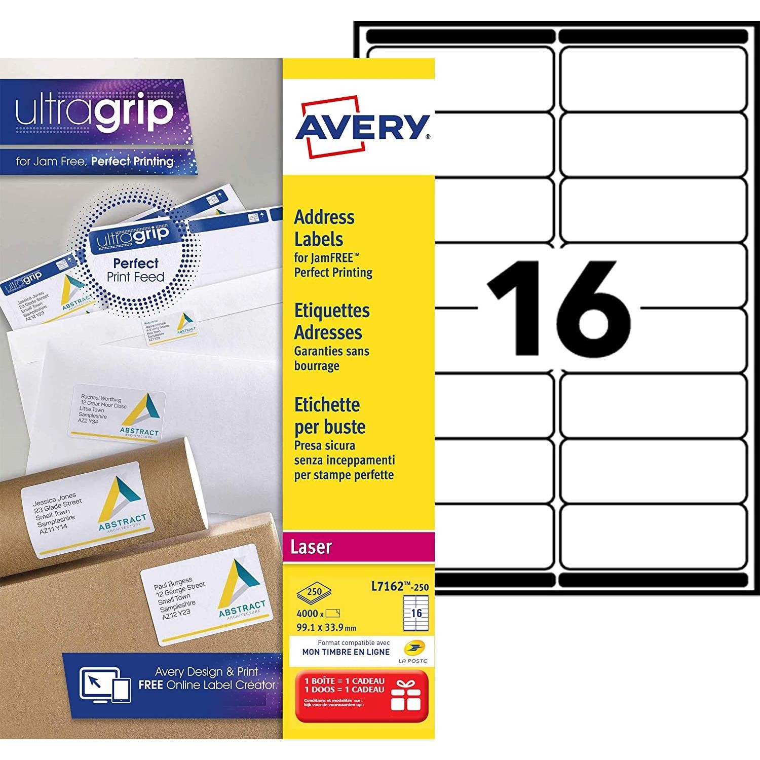 Étiquettes autocollantes Avery L7162-250 pour impression laser 99,1X33,9