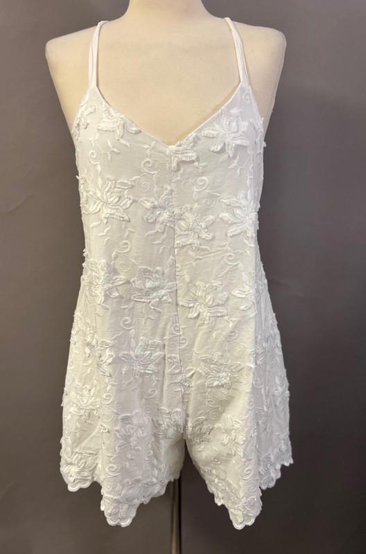 Mable White Embroidered Halter Romper - Size M