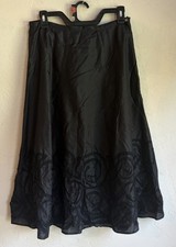 Vintage 90s Y2K Chicos 100 Black Silk Midi Skirt 0 S Witchy Whimsigoth A Line