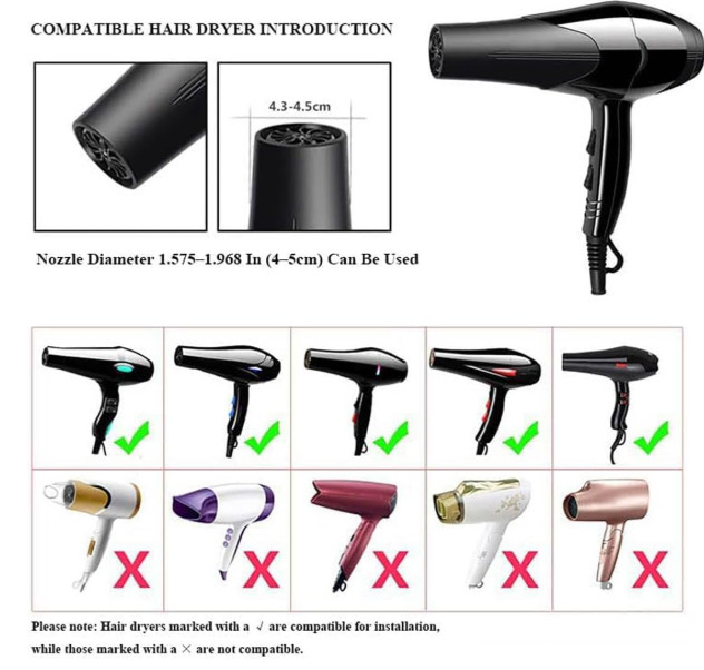 Collapsible Hair Dryer Diffuser 4–5cm Nozzle, Portable Silicone, Black