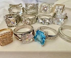 12 Rings Lot, Sterling Silver, Vintage Modern, Cocktail, Engagement, Crystal