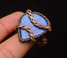 Lapis Lazuli Gemstone Copper Wire Wrapped Handmade Jewelry Ring Size 10
