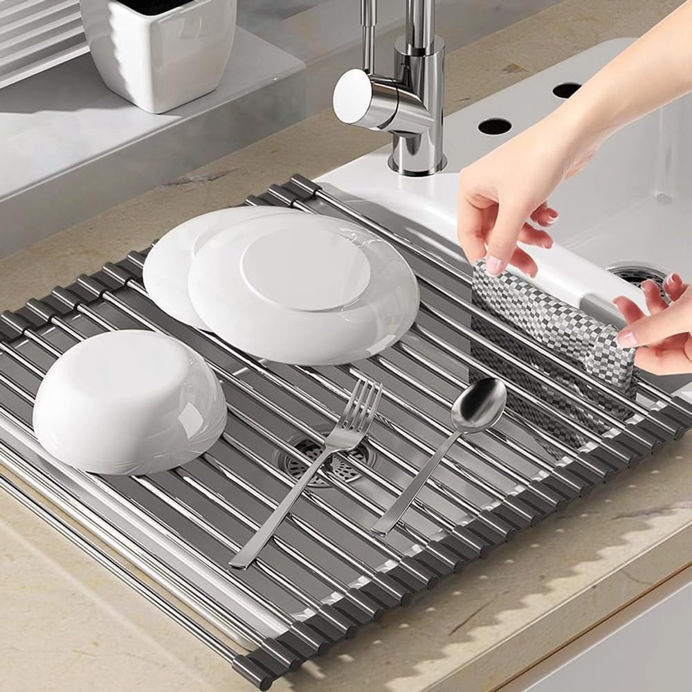 Scolapiatti in Acciaio Inox 45 | Gocciolatoio Arrotolabile Multiuso