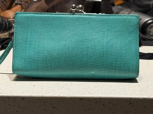 Burberry Teal Blue Lizard Wristlet