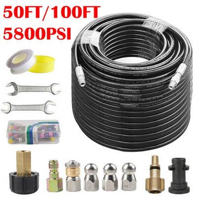 #ad 5800PSI Sewer Jetter Nozzle Kit 50 100FT Drain Cleaning Hose for Pressure Washer $34.99