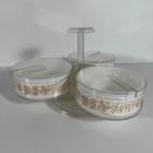 Vintage Gemco Golden Butterfly Milk Glass 3 Bowl Condiment Server Lazy Susan Set