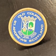 Vintage St. Andrews Scotland Old Course Blue Tone Brass Stem Golf Ball Marker