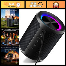 Waterproof Bluetooth Speaker, 20W Stereo Sound, 15H Playtime, RGB Lights, Outdoo