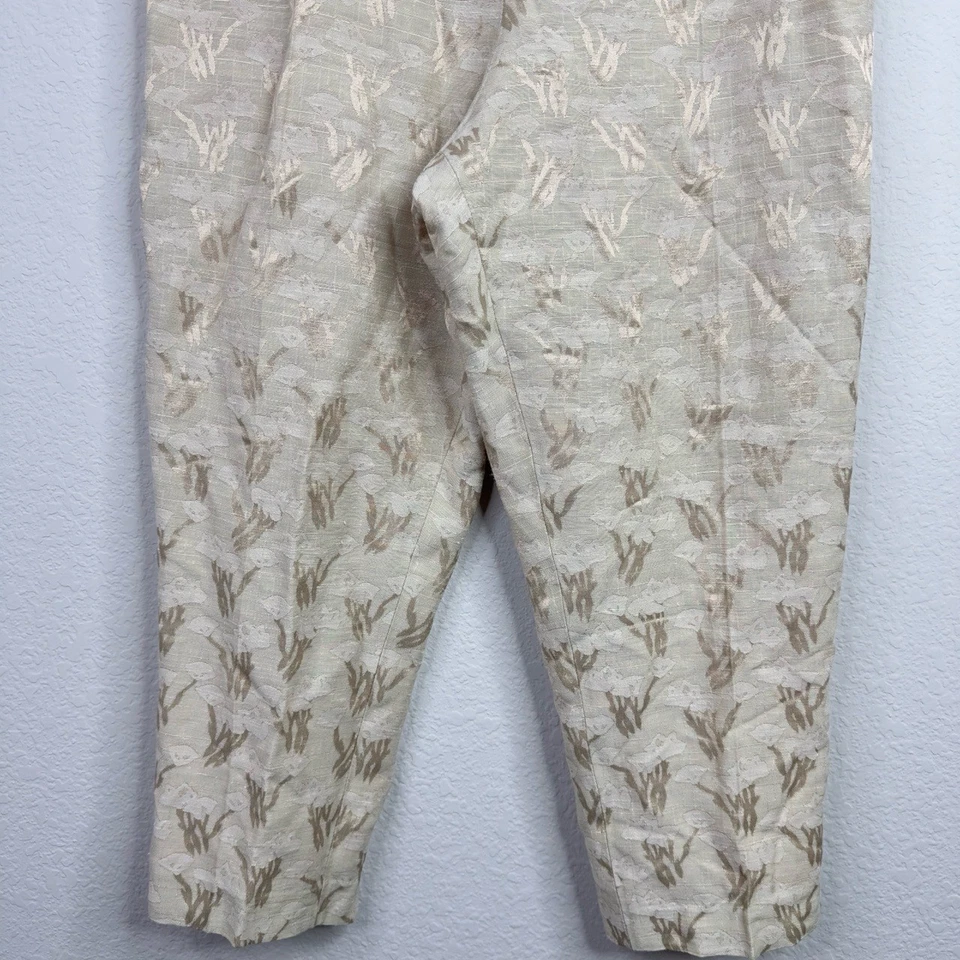 Pantalones Oscar de la Renta para mujer 12P beige mezcla de lino jacquard brocado minimalista Foto 4 de 4