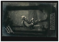 Postcard I stand in dark'rer midnight: soldier with rifle, field post 7.5.15 with BS