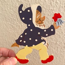 1960er Mertens-Kunst Siebdruck Blumenzwerg 11cm Vintage Holzdeko Wichtel Süß TOP