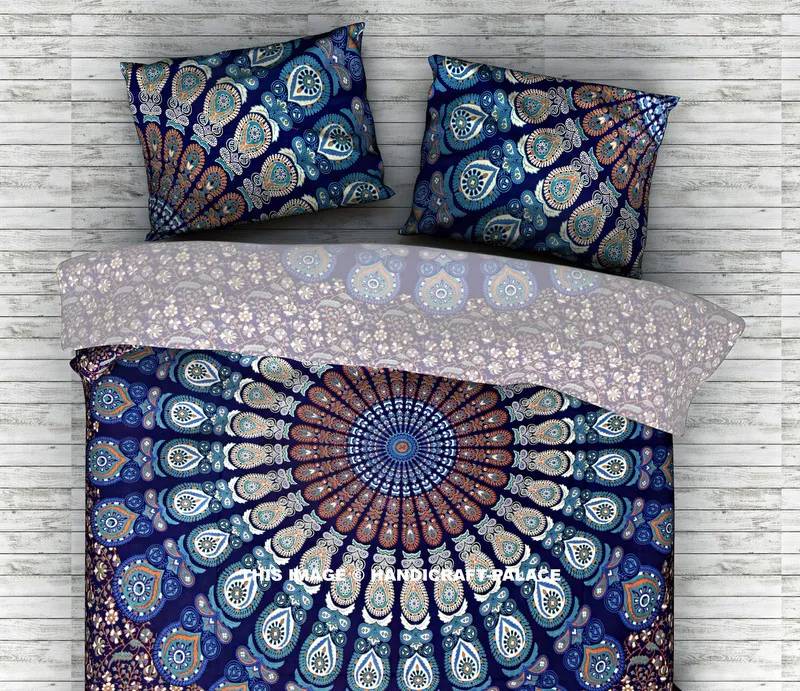 18 X 28 INCHES STANDARD SIZE INDIAN BLUE PEACOCK MANDALA PILLOW COVERS  SHAMS