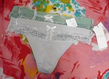 2 NEW JESSICA SIMPSON 801815GRS MICROFIBER LACE TRIM THONG PANTIES S