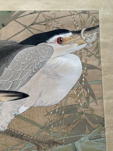 RAKUSAN TSUCHIYA WOODBLOCK PRINT LARGE BIRDS BAMBOO VINTAGE DAMAGED AS IS OLD - Picture 12 of 24
