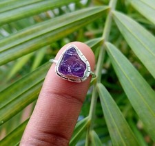 Raw Amethyst Gemstone Handmade 925 Sterling Silver Ring Size 7 US, Gift Ring