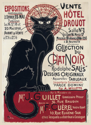 Decoration POSTER print.Black Cat.Chat Noir.Nouveau.Room home interior wall.6682